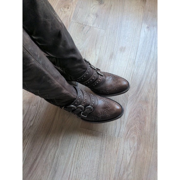 Old Gringo Roxy Studded Buckle Tall Heeled Western Boots 18" Women 6.5 Chocolate - Picture 4 of 16